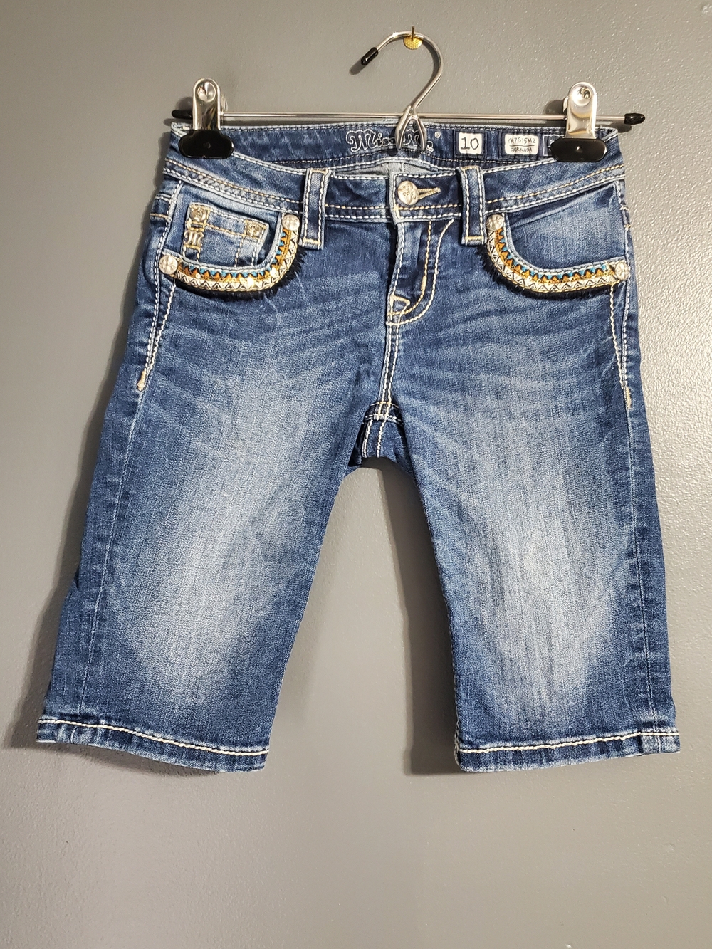 Miss Me Blue Embellished Bermuda Jean Shorts Girl's Size 10